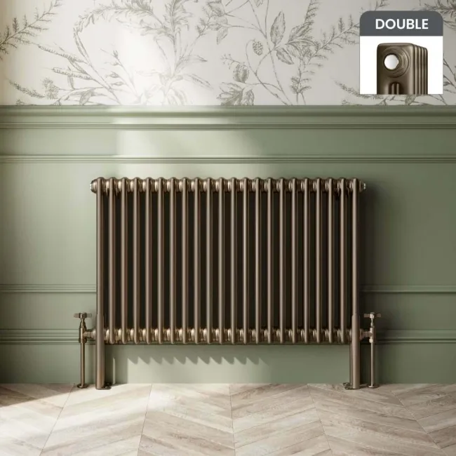 Athens Antique Gold Double Column Horizontal Traditional Radiator 600x1010mm