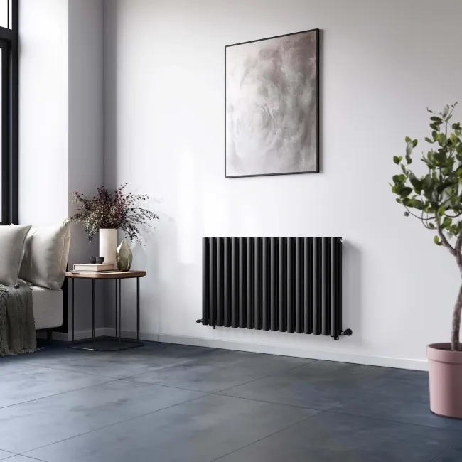 Marbella Matt Black Double Oval Panel Radiator 600x1020mm