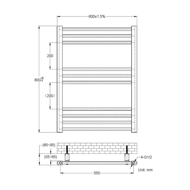 Barcelona Chrome Straight Heated Towel Rail 800x600mm