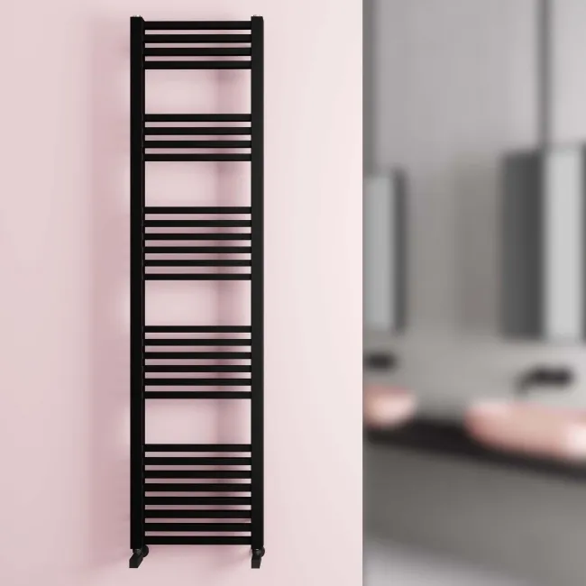 Valetta Matt Black Square Heated Towel Rail 1800x450mm