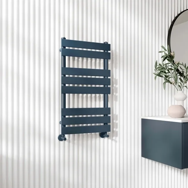 Santorini Inky Blue Flat Panel Heated Towel Rail 800x450mm