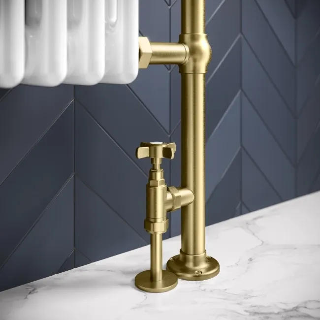 Gibraltar Slimline Small Brushed Brass Traditional Heated Towel Radiator (Flat Top Rail)