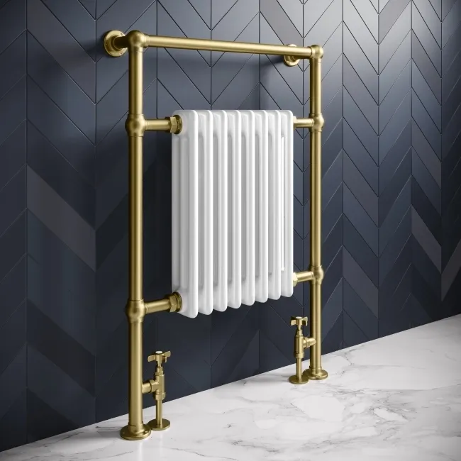 Gibraltar Slimline Large Brushed Brass Traditional Heated Towel Radiator (Flat Top Rail)