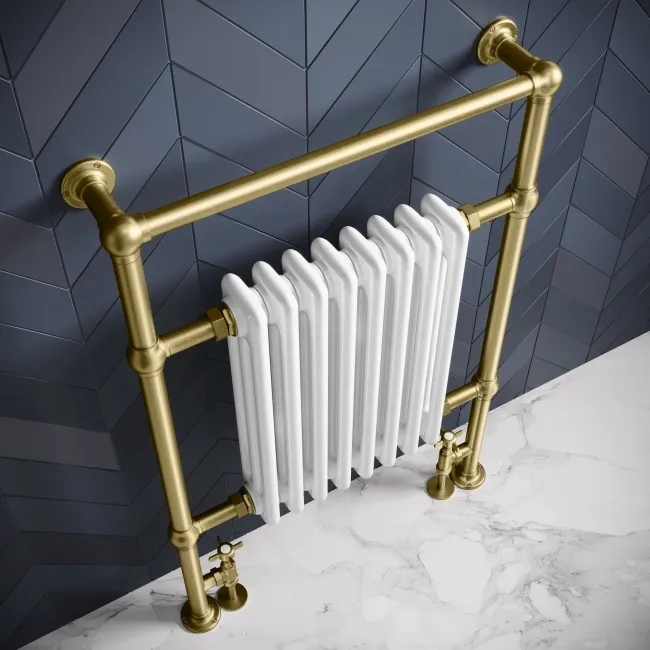Gibraltar Slimline Large Brushed Brass Traditional Heated Towel Radiator (Flat Top Rail)