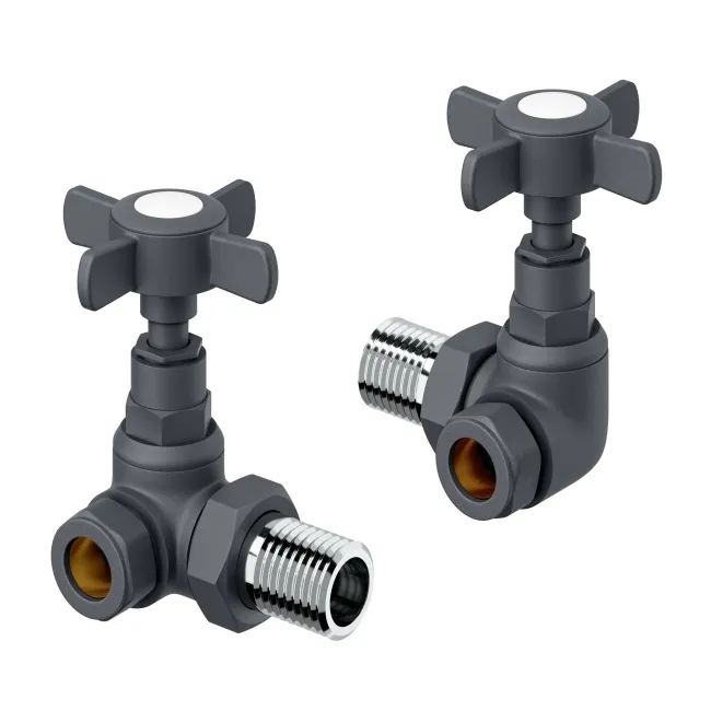 Anthracite Corner Traditional Manual Radiator Valves (Pair) Standard 15mm