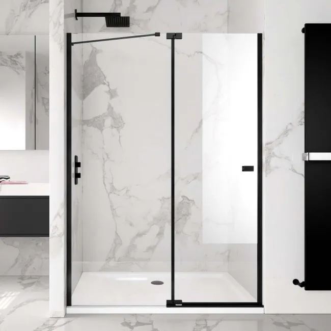 Vienna Matt Black Easy Clean 8mm Hinged Shower Door 1400mm
