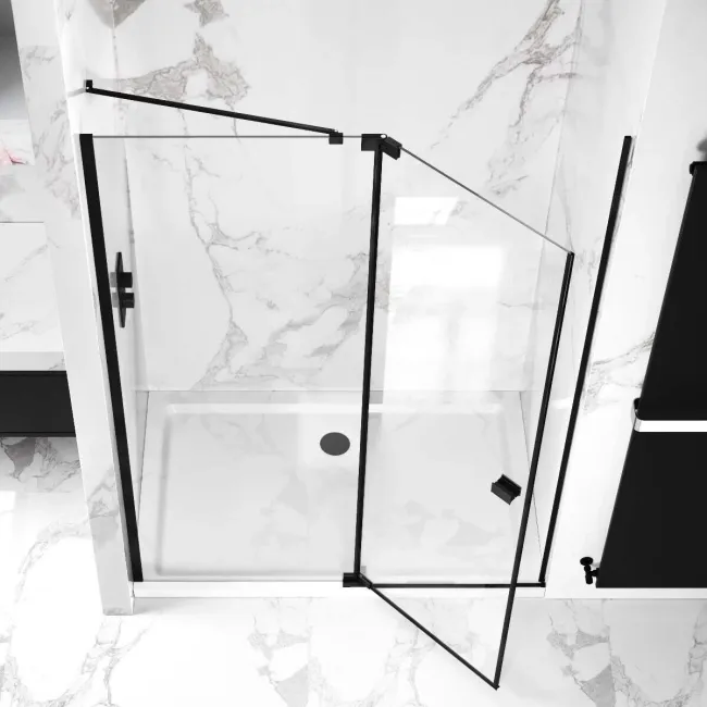 Vienna Matt Black Easy Clean 8mm Hinged Shower Door 1400mm