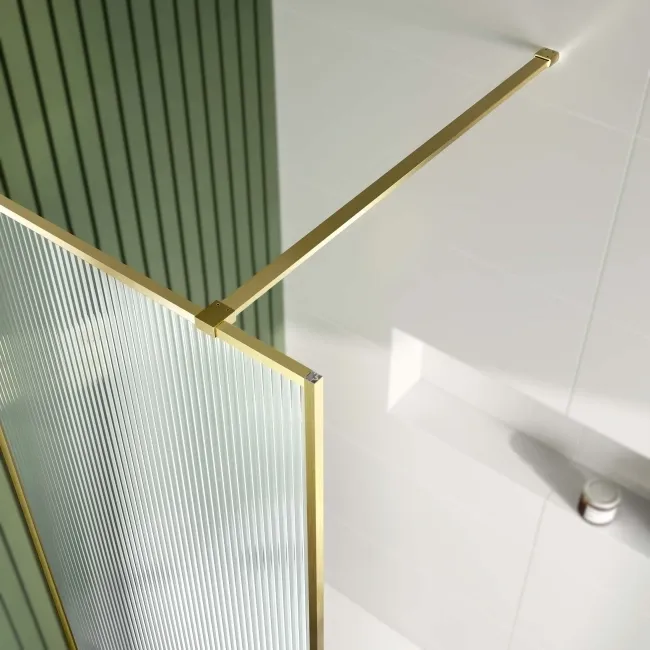 Munich Fluted Effect Brushed Brass Easy Clean 8mm Wet Room Shower Glass Panel 700mm