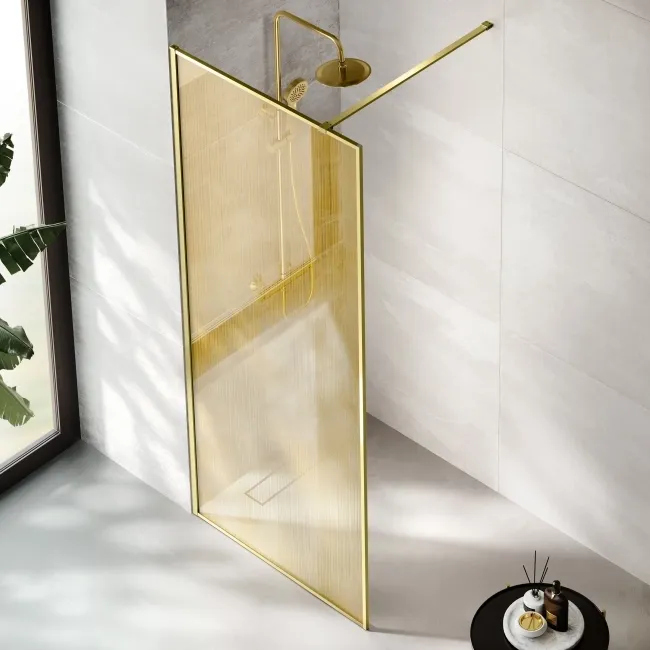 Munich Brushed Brass with Mesh Effect 8mm Wet Room Shower Glass Panel 800mm