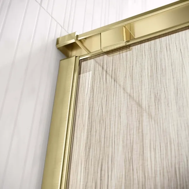 Lyon Brushed Brass 8mm Laminated Wet Room Shower Glass Panel with Gold Mesh Inlay 1100mm
