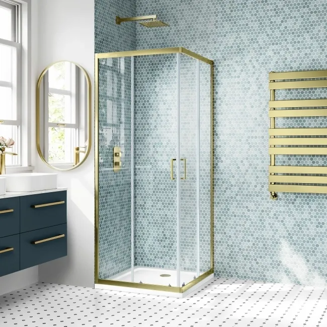 London Brushed Brass 6mm Corner Entry Shower Enclosure 760x760mm