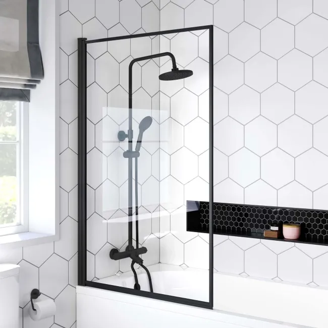 Zurich Easy Clean Matt Black Framed Bath Screen - 800mm