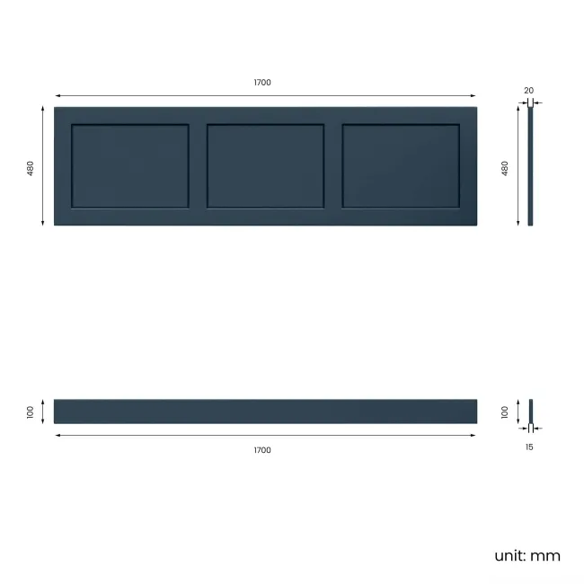 Traditional Navy Blue Wooden Bath Front Panel 1700mm
