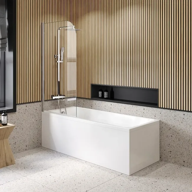 Linz Easy Clean 6mm Chrome Bath Screen - 800mm