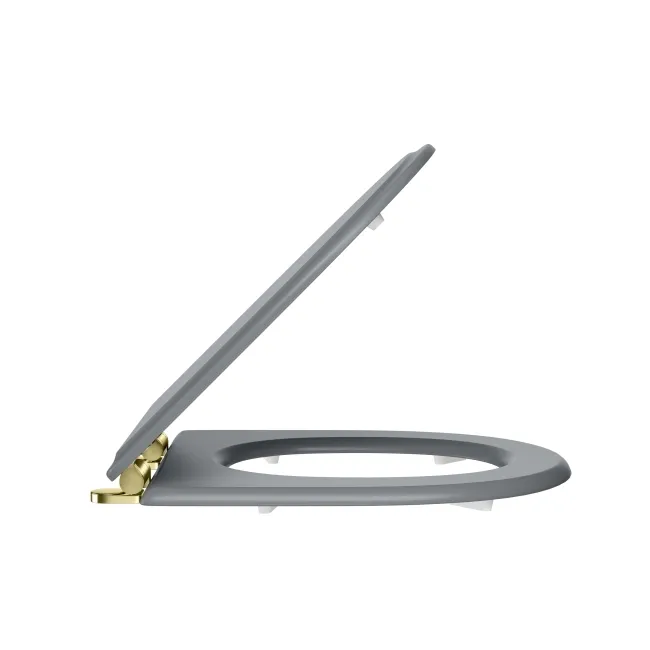 Kansas Traditional Dove Grey Wooden Soft Close Seat with Brushed Brass Hinges