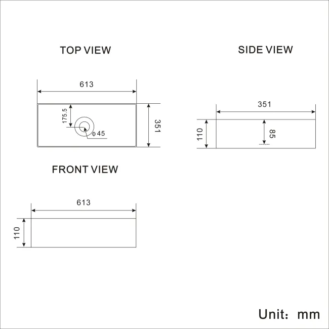 Newark Rectangular Counter Top Basin 615mm