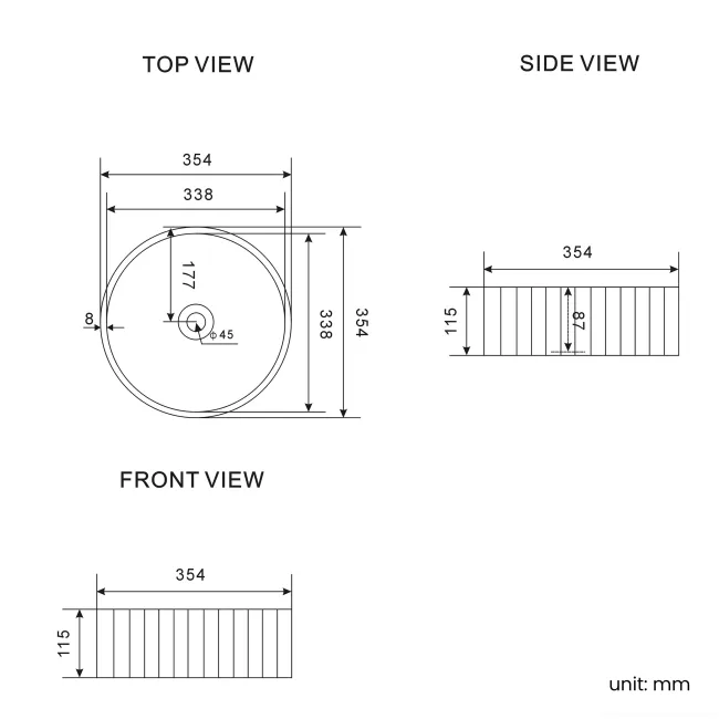 Nevis Fluted Round Counter Top Basin 360mm