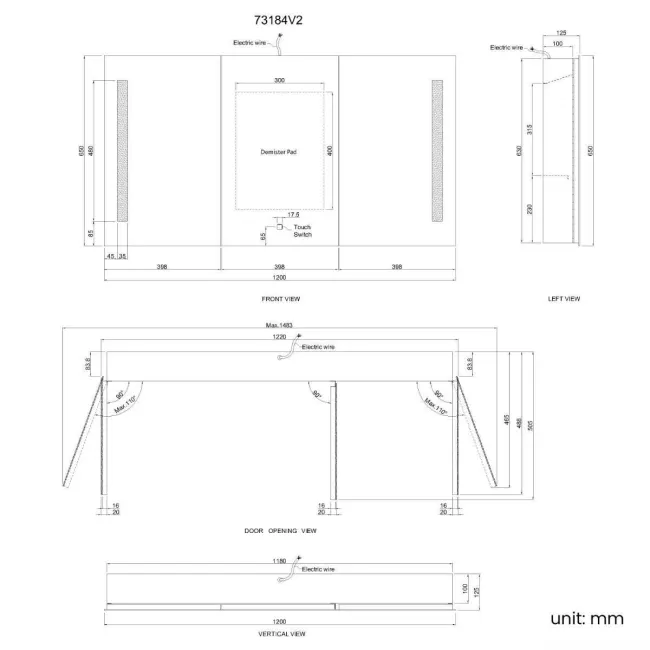 Emielia Illuminated LED Mirror Cabinet 650x1200mm