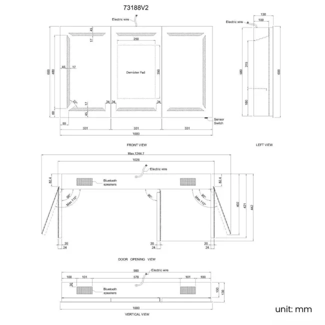 Haisley Illuminated LED Mirror Cabinet With BLUETOOTH Speaker 600x1000mm