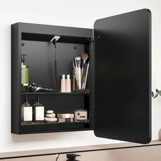 Olivia Black Framed Illuminated LED Mirror Cabinet 710x500mm