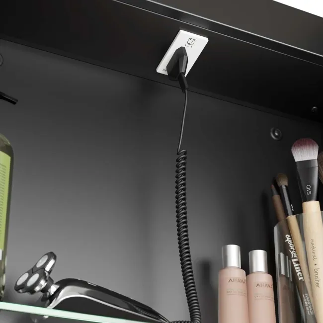 Olivia Black Framed Illuminated LED Mirror Cabinet With BLUETOOTH Speaker 710x500mm