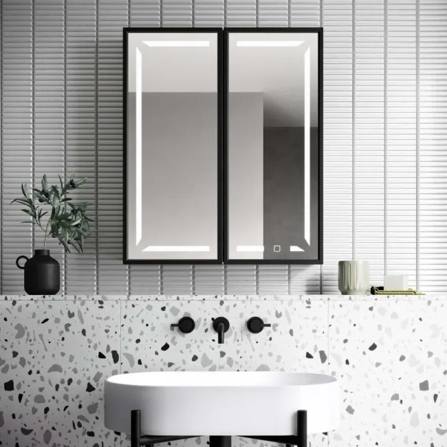 Mia Black Framed Illuminated LED Mirror Cabinet 710x600mm