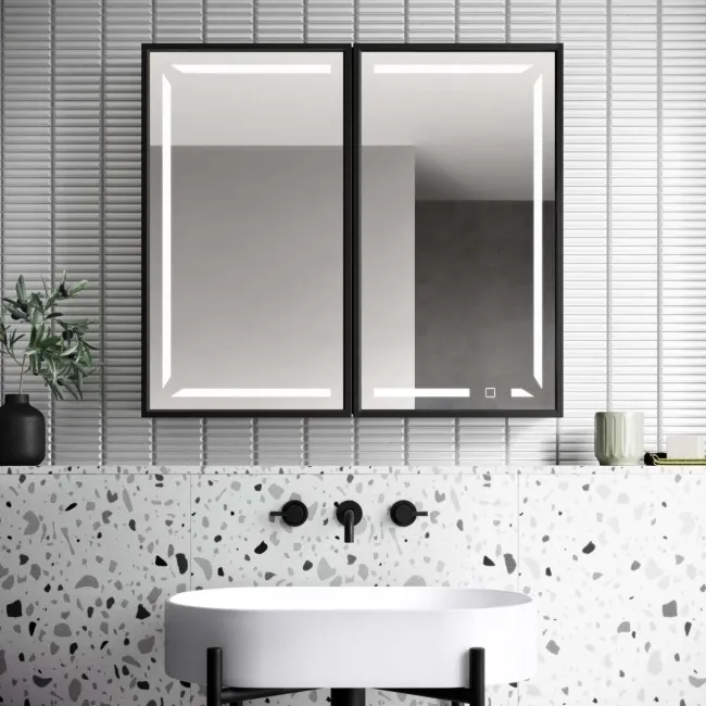Mia Black Framed Illuminated LED Mirror Cabinet 710x800mm