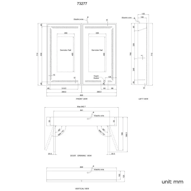 Mia Black Framed Illuminated LED Mirror Cabinet 710x800mm