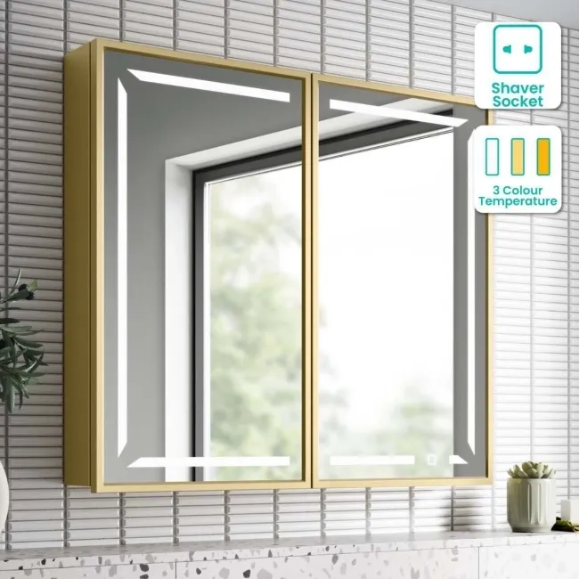 Mia Matt Brass Illuminated LED Mirror Cabinet 710x800mm