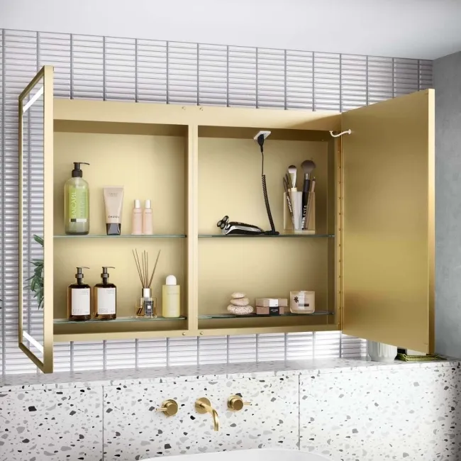 Mia Matt Brass Illuminated LED Mirror Cabinet 710x1000mm