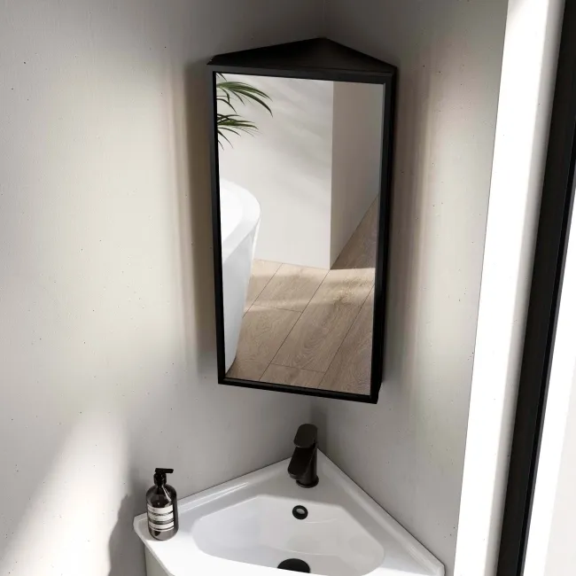 Madelyn Black Framed Corner Mirror Cabinet 600mm Tall