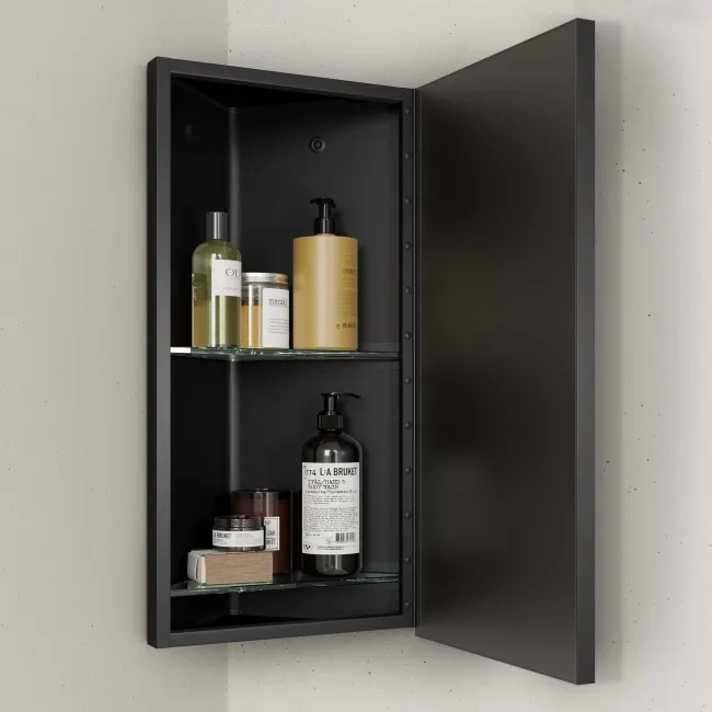Madelyn Black Framed Corner Mirror Cabinet 600mm Tall