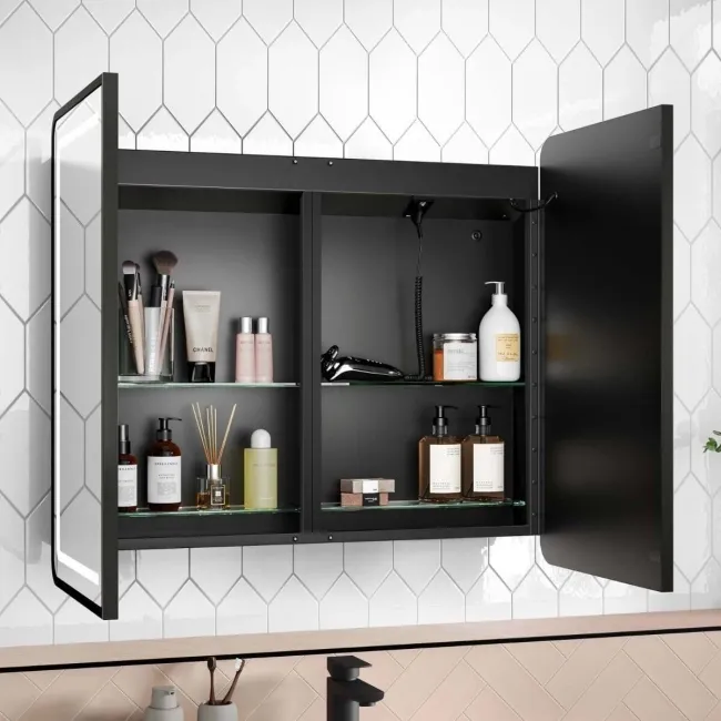 Olivia Black Framed Illuminated LED Mirror Cabinet 710x800mm
