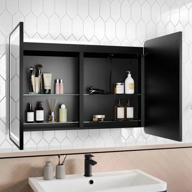 Olivia Black Framed Illuminated LED Mirror Cabinet 710x1000mm