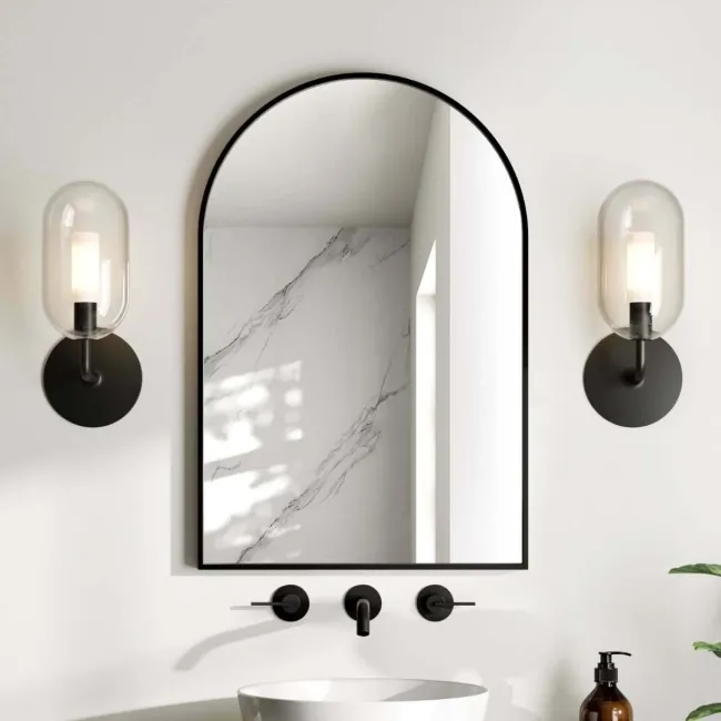 Essence Black Framed Arched Bathroom Mirror 750x500mm