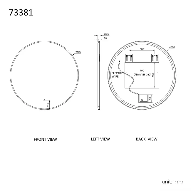 Delilah Black Framed Round Backlit llluminated LED Mirror 800mm