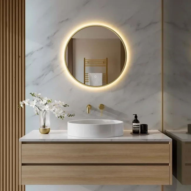Delilah Brushed Brass Round Backlit Illuminated LED Mirror 600mm