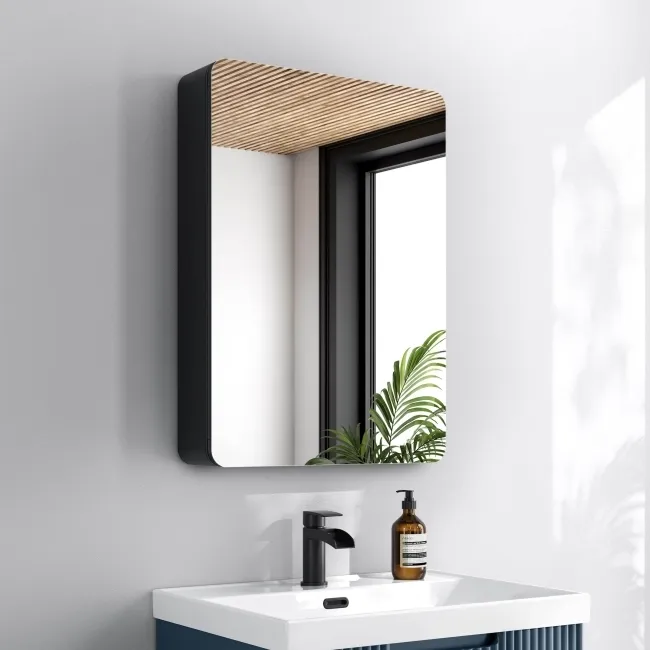 Aurora Matt Black Mirror Cabinet 700x500mm