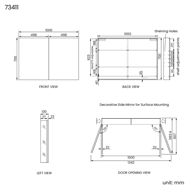 Esme Matt Black Recessed Mirror Cabinet 700x1000mm