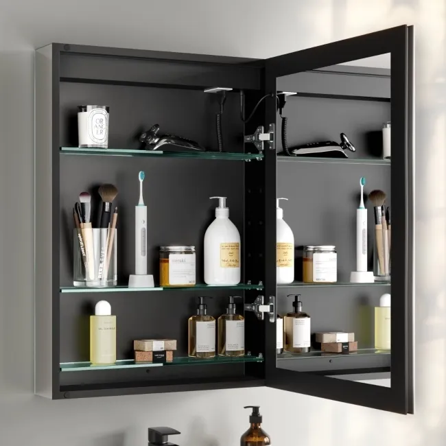 Esme Matt Black Illuminated LED Recessed Mirror Cabinet 700x500mm