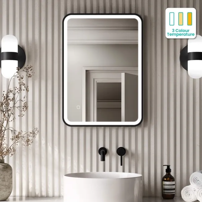 Mila Black Framed Illuminated LED Mirror 700x500mm