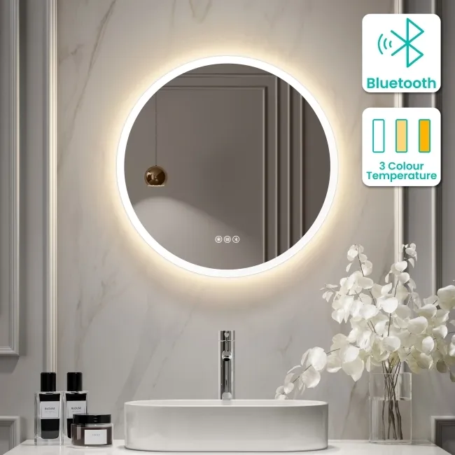 Grace Round Illuminated LED Mirror With BLUETOOTH Speaker 600mm