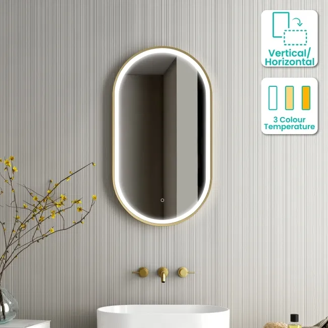 Ada Pill Brushed Brass Illuminated LED Mirror 900x500mm