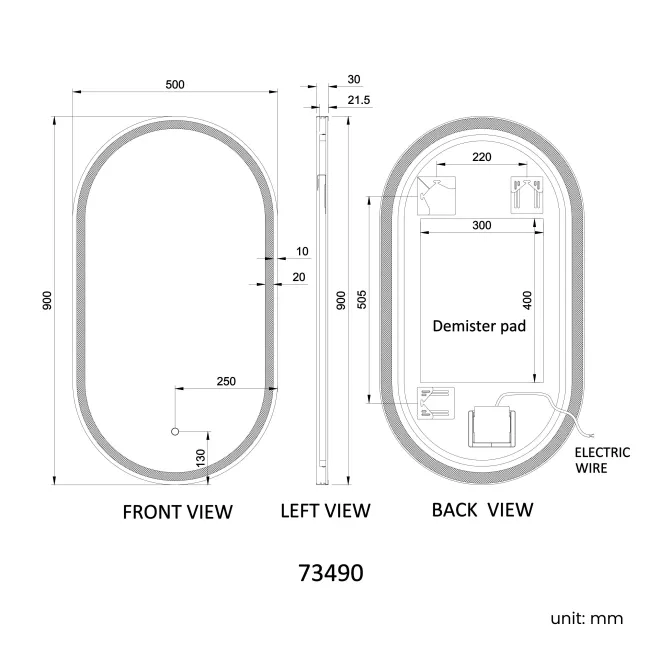 Ada Pill Brushed Brass Illuminated LED Mirror 900x500mm