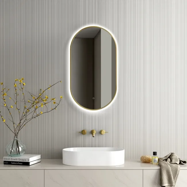 Ada Pill Brushed Brass Backlit Illuminated LED Mirror 900x500mm