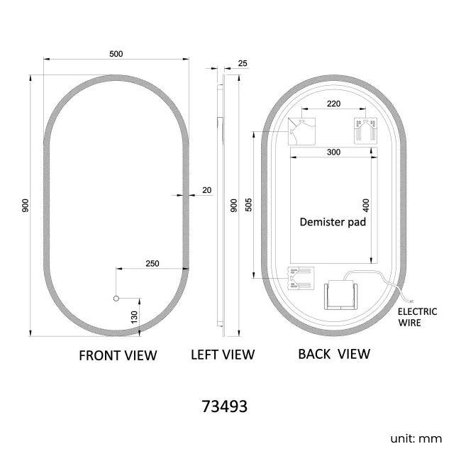 Alisha Pill Illuminated LED Mirror 900x500mm