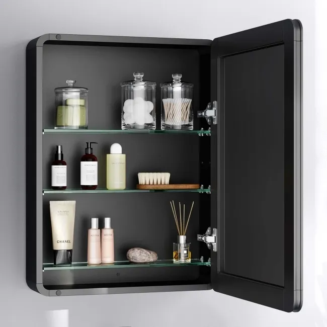 Aurora Matt Black Mirror Cabinet 600x450mm
