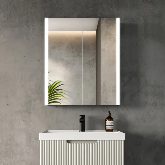 Selma Battery Operated Matt Black Illuminated LED Mirror Cabinet 700x600mm