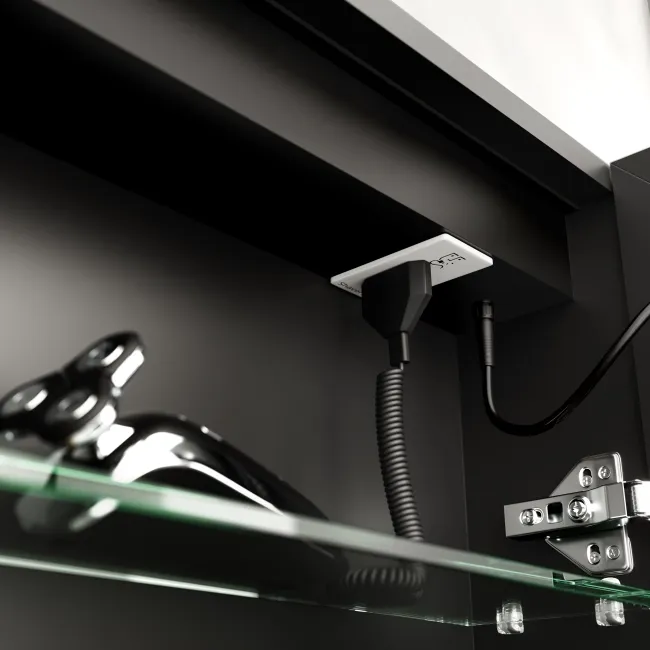 Esme Matt Black Illuminated LED Mirror Cabinet With BLUETOOTH Speaker 700x800mm