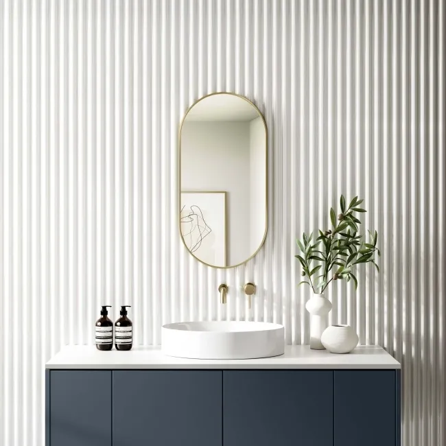 Essence Brushed Brass Pill Bathroom Mirror 800x400mm